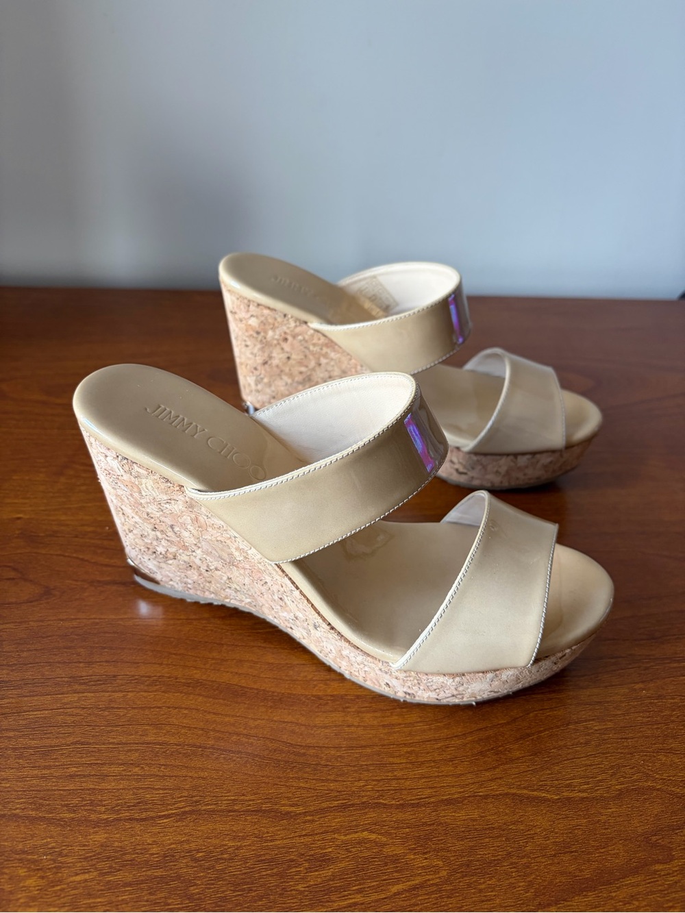 Jimmy Choo Neutral Beige Cork Wedge Sandals